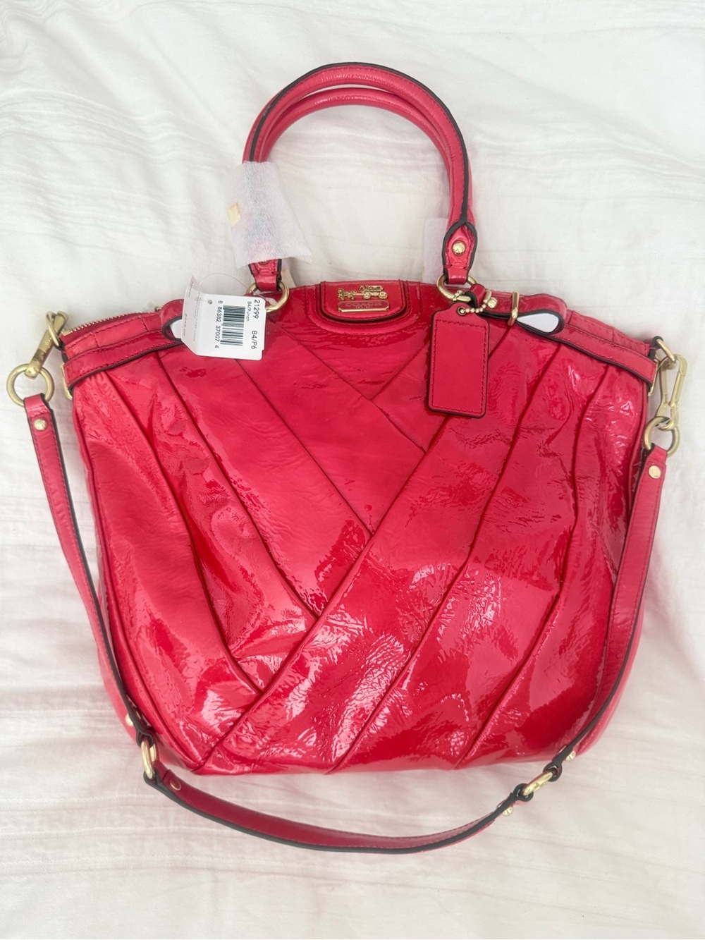 NWT RARE Coach Madison Diagonal RED Patent Lindsay Tote 21299